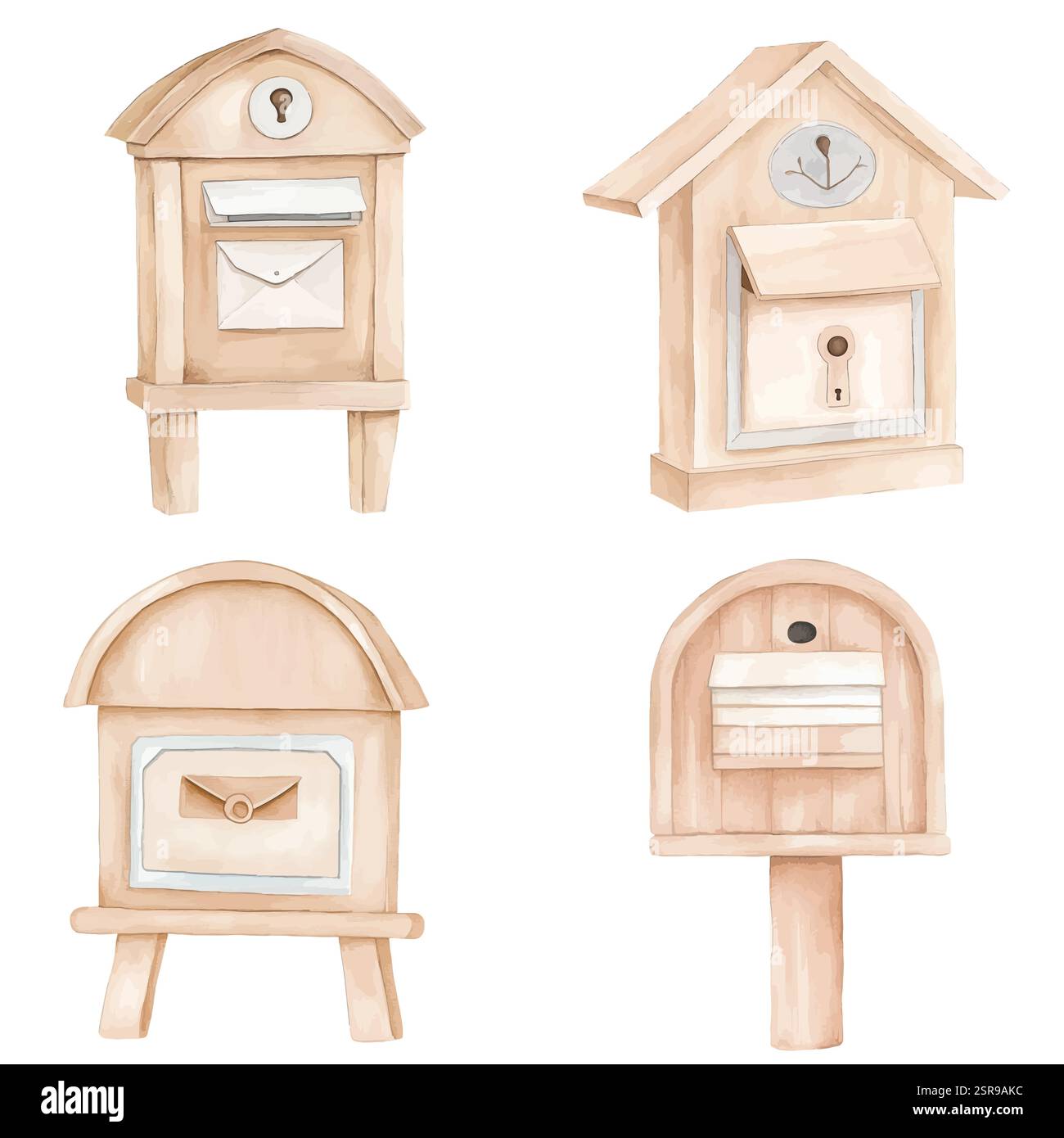 Eine handgezeichnete Aquarellabbildung der Mailbox Aquarell Hand-Drawn Set Collection, die mit Bildern nachvollzogen und vektorisiert wurde. Die Illustration ist perfekt Stock Vektor