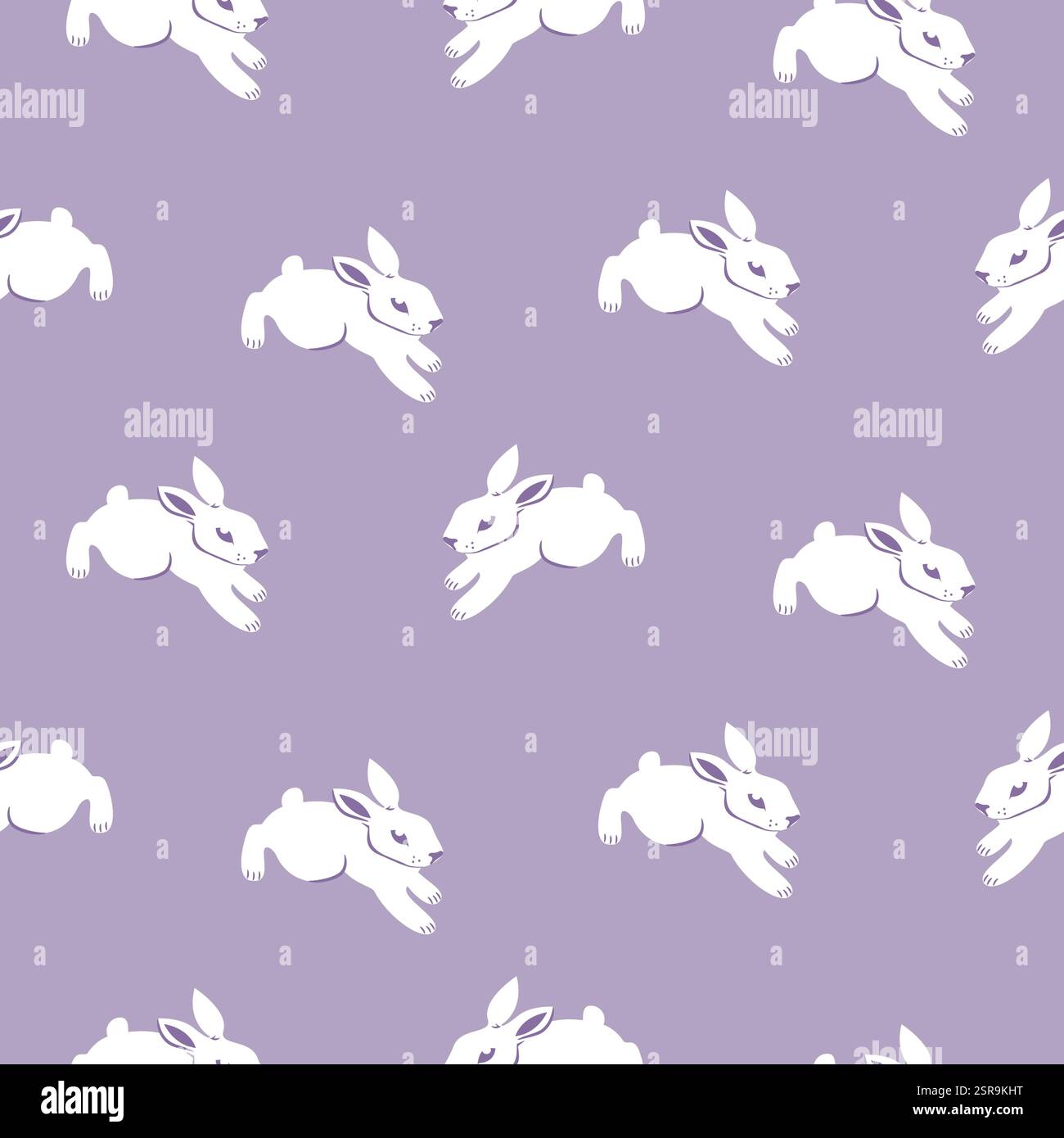 Nahtloses Muster mit Osterhase in zartem pastellfarbenen Hintergrund. Minimalistischer Frühling Illustration Kaninchen in flachem Stil für Stock Vektor