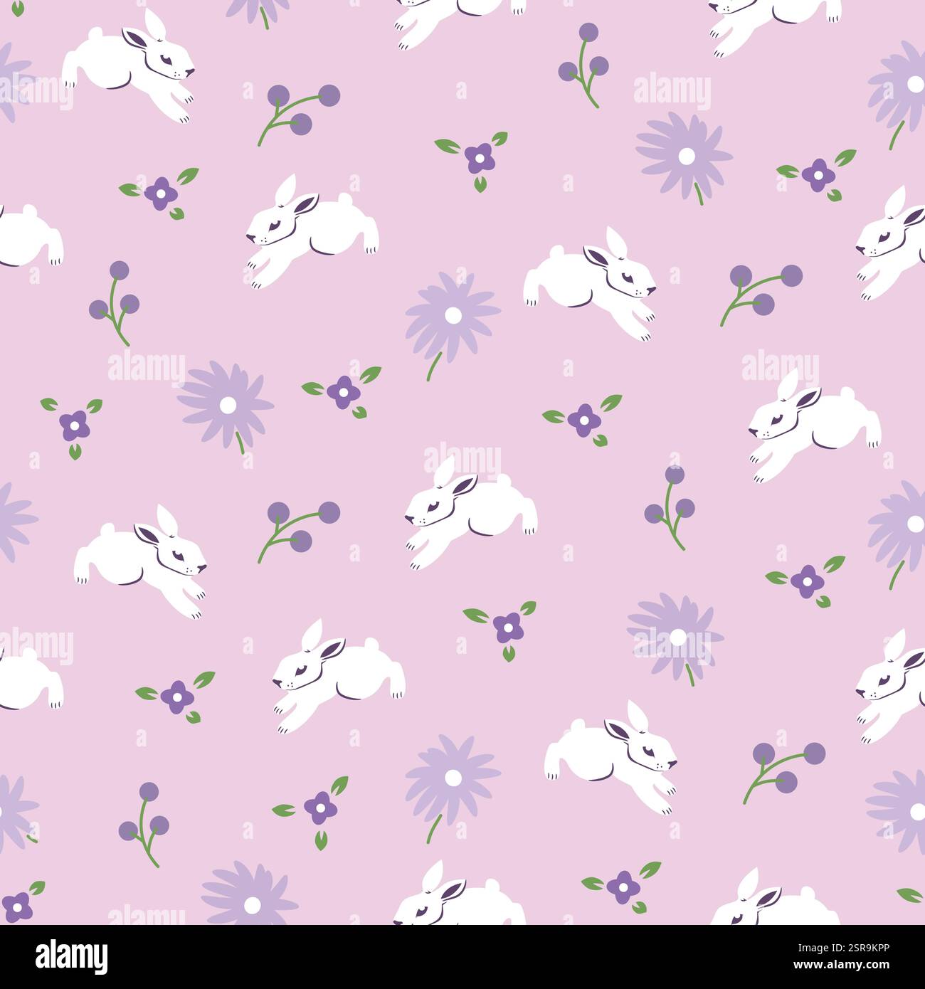 Osterhase nahtloses Muster in Pastellrosa. Kaninchen mit Blume Hintergrund, Osterhase Frühling Blumen Illustration, Stoffmuster für Frühling, Sommer Stock Vektor
