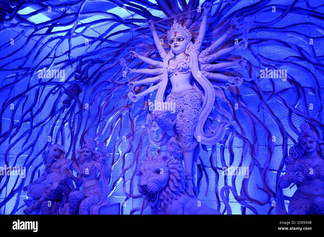 Auf Idol der Göttin Durga Puja Festival, Kolkata, West Bengal, Indien, Asien Stockfoto