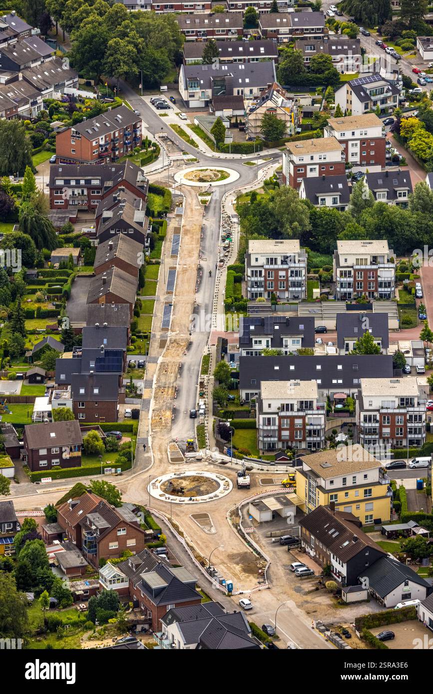 Luftaufnahme, große Baustelle Hackfurthstraße und zwei neue Verkehrskreise, oberhalb Dorfheide und unterhalb des Kirchhellener Rings, Wohngebiet Kirc Stockfoto