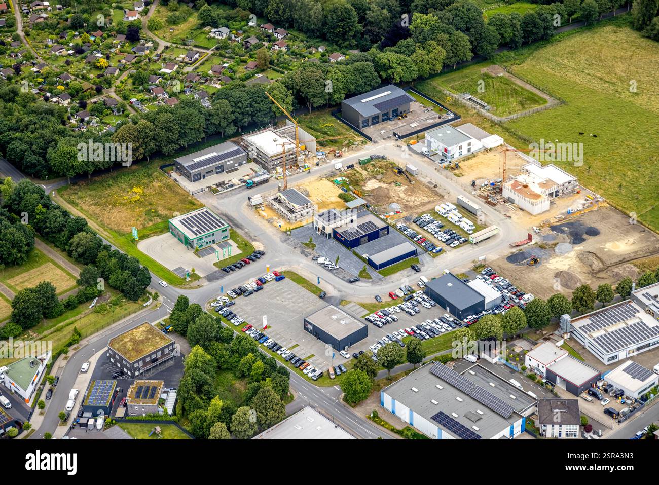 Luftaufnahme, Baustelle im Gewerbegebiet im Pinntal, Kirchhellen, Bottrop, Ruhrgebiet, Nordrhein-Westfalen, Deutschland Stockfoto