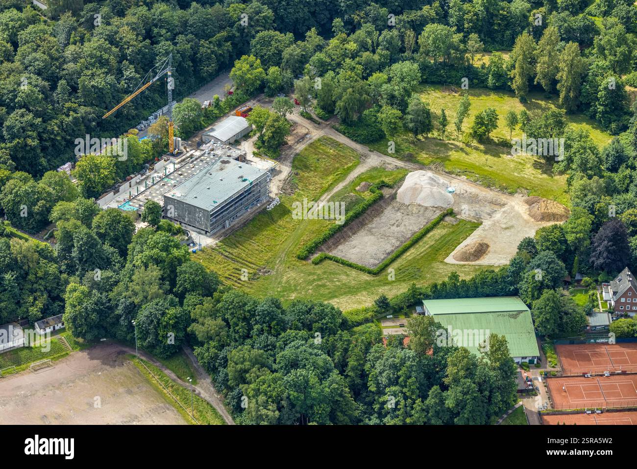 Luftaufnahme, Baustelle WasserWelten Bochum - Hallenbad Linden, Dahlhausen, Bochum, Ruhrgebiet, Nordrhein-Westfalen, Deutschland Stockfoto