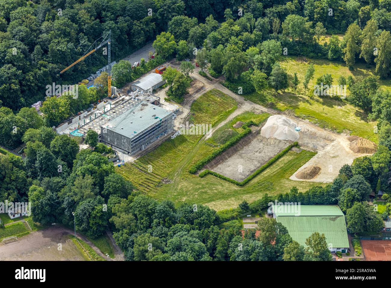 Luftaufnahme, Baustelle WasserWelten Bochum - Hallenbad Linden, Dahlhausen, Bochum, Ruhrgebiet, Nordrhein-Westfalen, Deutschland Stockfoto