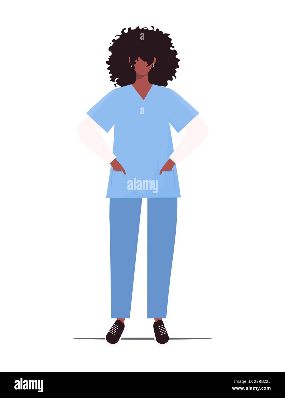 Junge afroamerikanische Krankenschwester in medizinischer Uniform, isoliert auf weißem Hintergrund. Medizinischer Klinikarbeiter. Vektordarstellung nicht AI-Generation Stockfoto