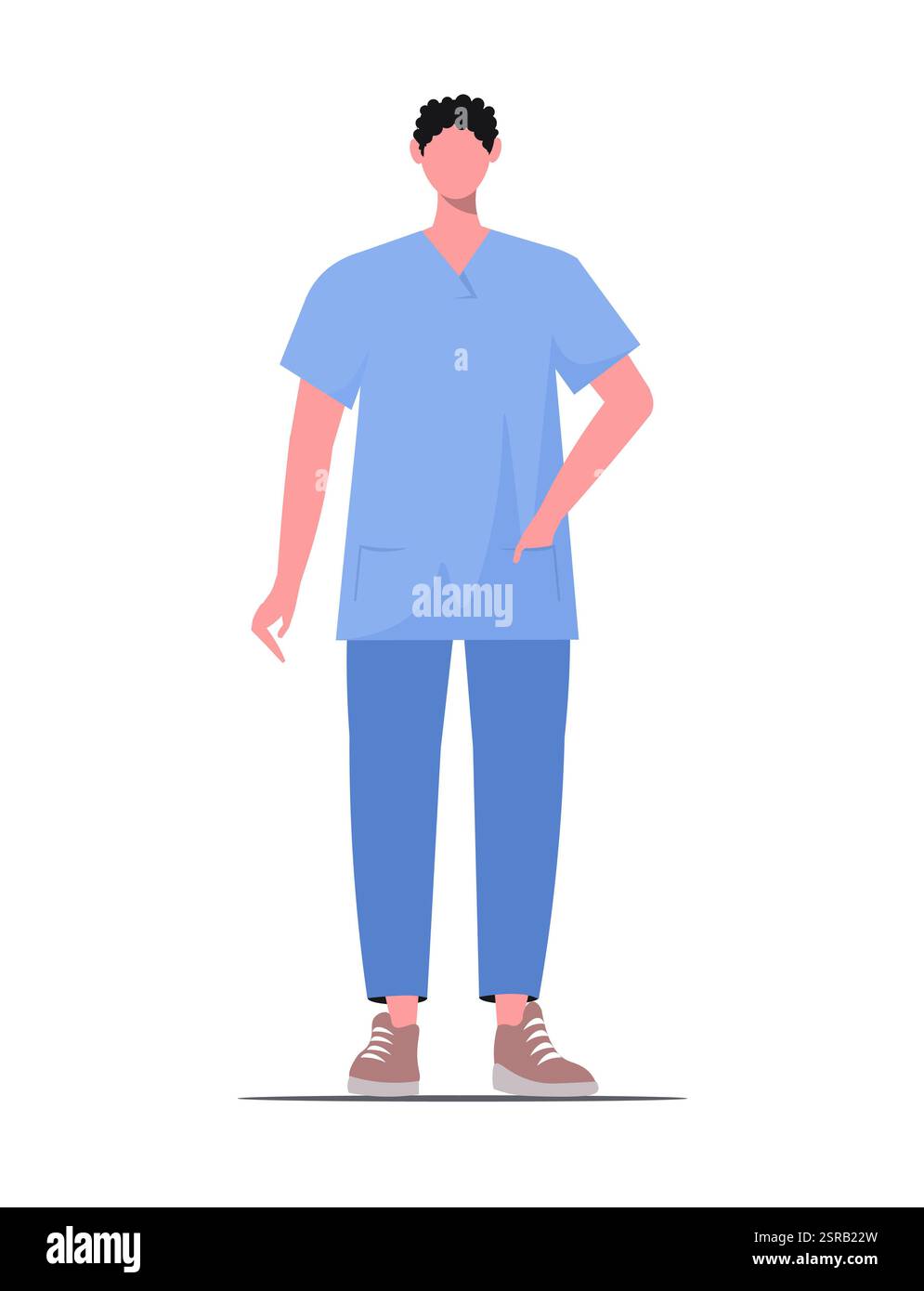 Männliches medizinisches Personal des Krankenhauses, das auf weißem Hintergrund isoliert steht. Eine Krankenschwester in medizinischer Uniform. Vektordarstellung nicht AI generiert Stockfoto