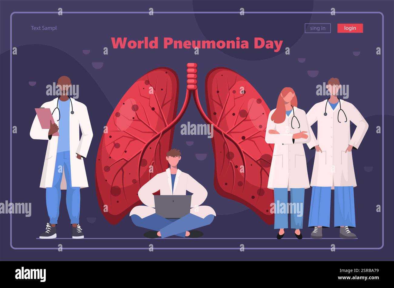 Welttag Der Pneumonie. Die Ärzte untersuchen die menschliche Lunge. Medizin, Gesundheitswesen, pädagogische Illustration. Modernes Konzept für Website-Entwicklung, sozial Stockfoto