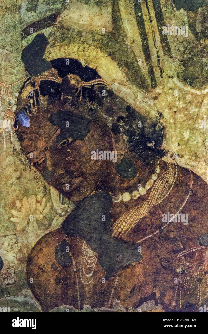 Fresken, Gemälde, Ajanta Höhlen, Aurangabad, Maharashtra, Indien, Asien Stockfoto