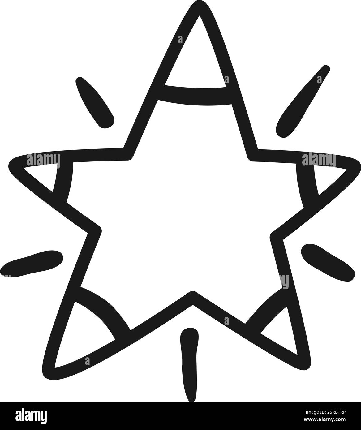 Ein einfacher, handgezeichneter Stern funkelt mit strahlenden Linien und vermittelt ein Gefühl von Licht, Positivität und kindlichem Staunen, perfekt für einen Hauch von Weiße Stock Vektor