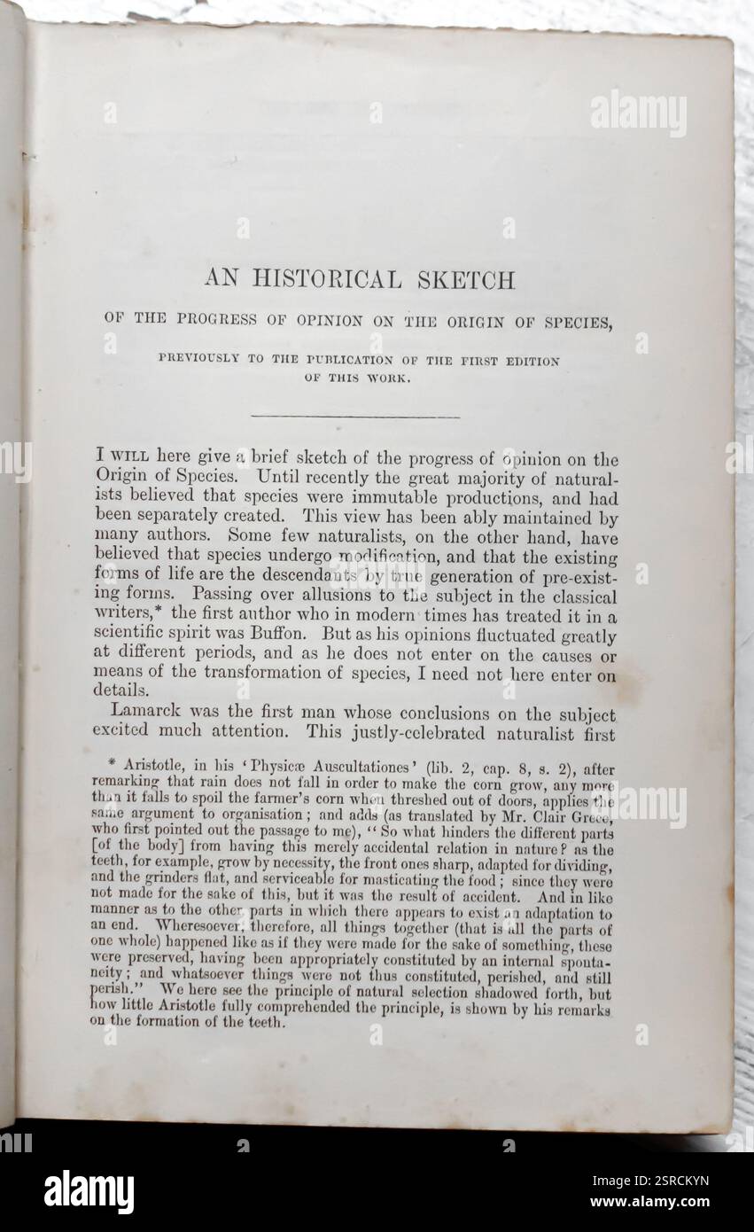 Charles Darwin - Origin of Species, John Murray Edition, London UK, 1899 - eine historische Skizze Stockfoto