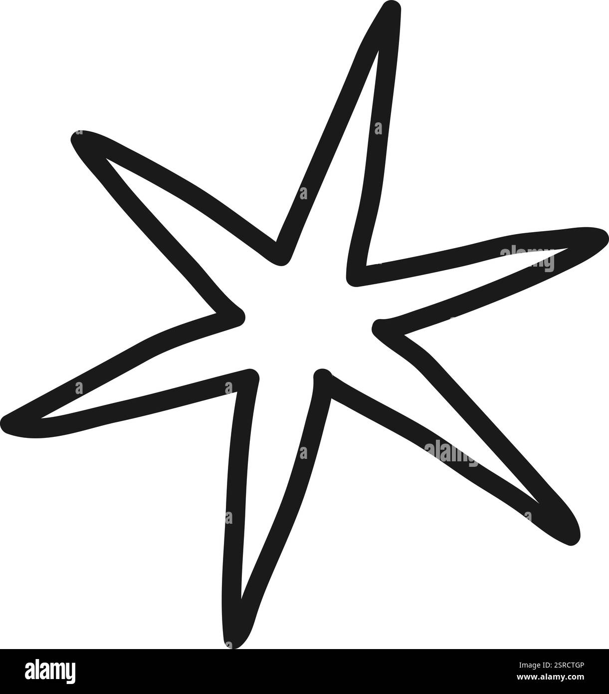 Handgezeichneter sechsspitzer Stern zeichnet sich durch seine dicken schwarzen Linien vor einem klaren weißen Hintergrund aus, der ein Gefühl kindlicher Wunder und schlichter Schönheit ausstrahlt Stock Vektor