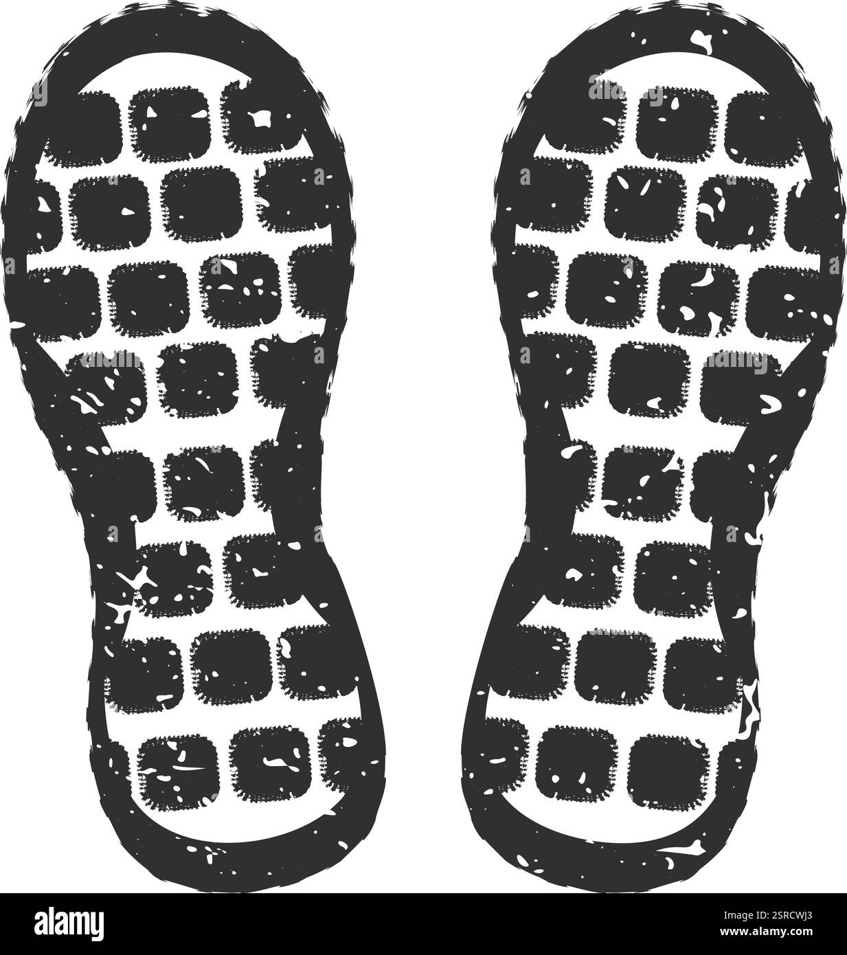 Strukturierter Schuhdruck mit Grunge-Struktur, der die Sohle von Laufschuhen freilegt und mit seinen rauen, detaillierten Details und dem unverwechselbaren, getragenen Erscheinungsbild ein markantes optisches Element bietet Stock Vektor