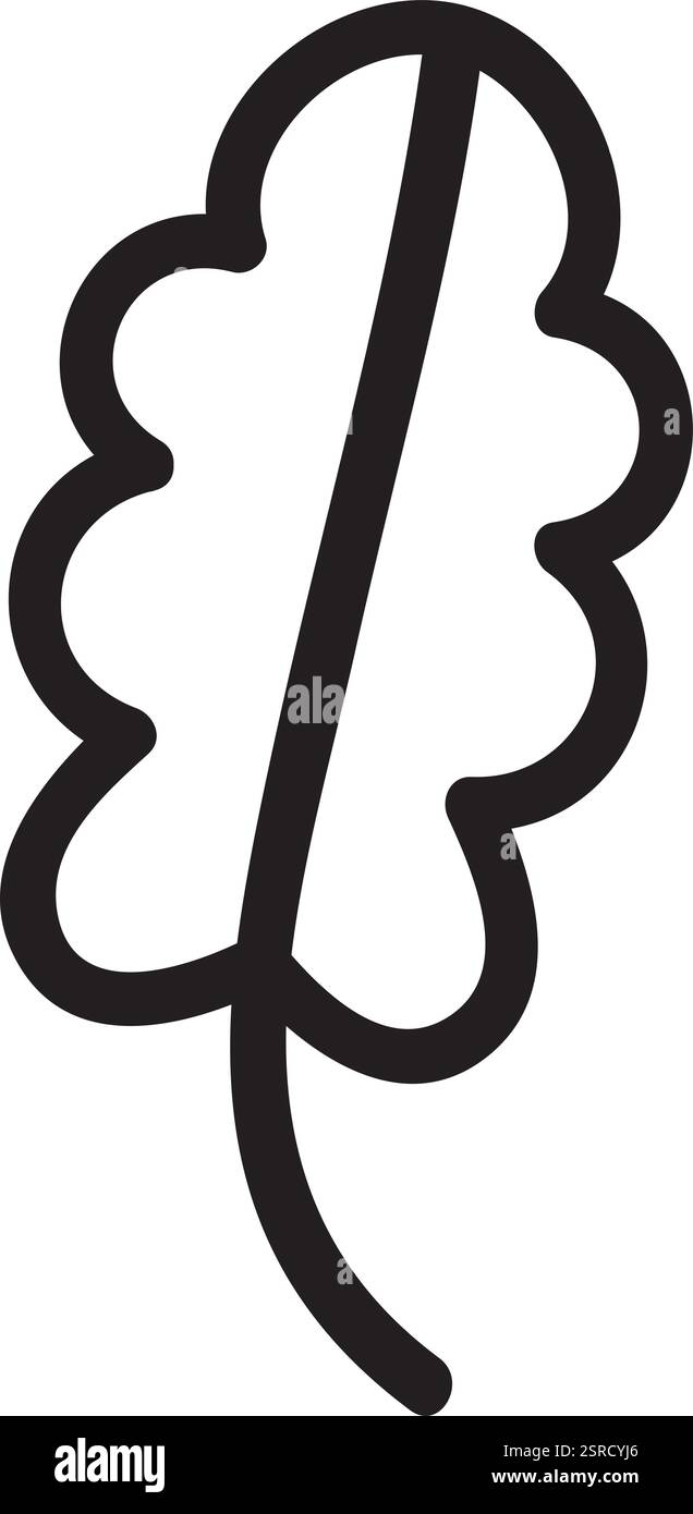 Minimalistische Vektor-Illustration, die das Wesen eines Eichenblattes festlegt, mit einer auffälligen Umrisse und einem anmutig geschwungenen Stiel, perfekt für die Verschönerung von Naturmotiven Stock Vektor