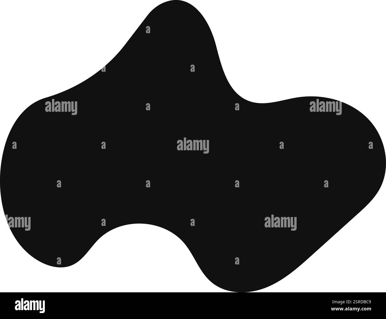 Die glatte, geschwungene und unregelmäßige schwarze Blob-Form erzeugt ein Gefühl von Fließfähigkeit und Dynamik vor einem klaren weißen Hintergrund und bietet ein vielseitiges Designelement für verschiedene kreative Projekte Stock Vektor