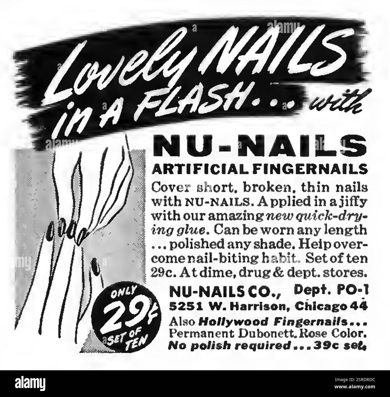 1960 US Nu-Nails Chicago Werbespot für künstliche Fingernägel Stockfoto