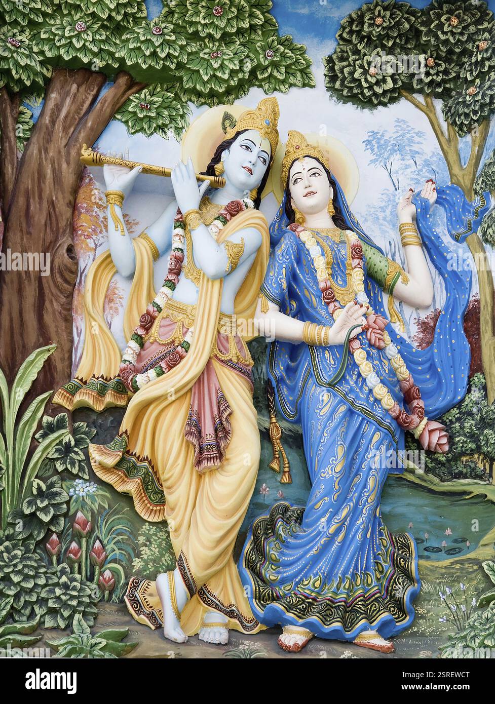 Radha Krishna Gemälde an der Wand, Mathura, Uttar Pradesh, Indien, Asien Stockfoto