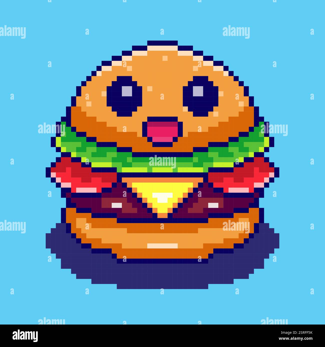 Pixel Art lächelnd Cartoon Burger Spiel Asset Design Stock Vektor