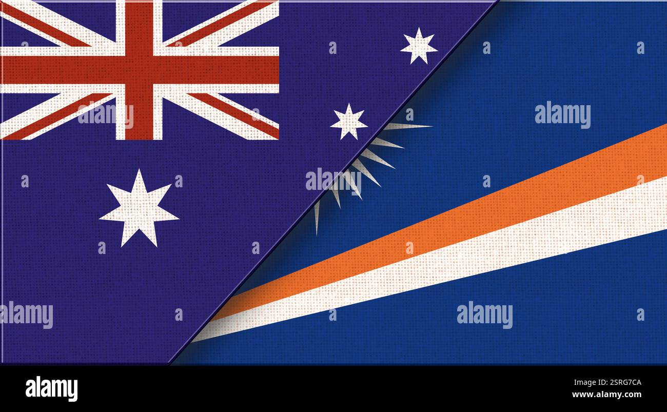 Flagge von Australien und Marshallinseln - 3D-Illustration. Zwei Flaggen zusammen Flagge von Australien und Marshallinseln - 3D-Illustration. Zwei Kennzeichen T Stockfoto