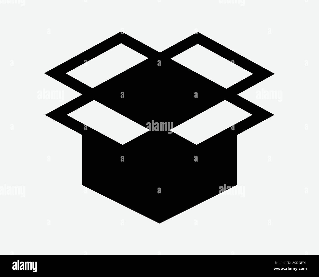3D Open Box Cube Versanddeckel Auspacken Logistikkurier Schwarz weiß Symbol Symbol Symbol Grafik Illustration Vektor Stock Vektor