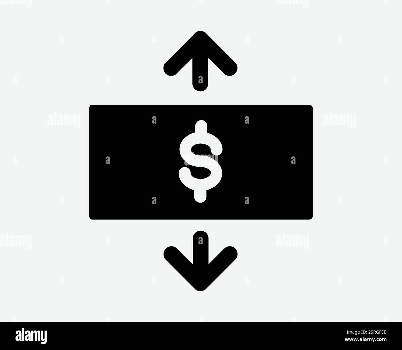 Geldwechsel Transfer Nach Oben Pfeil Nach Unten Inflationsbewegung Cash Economy Bill Note Fonds Fund Purchase Sale Icon Schwarzes Weißes Symbol Schild Grafik Illustra Stock Vektor