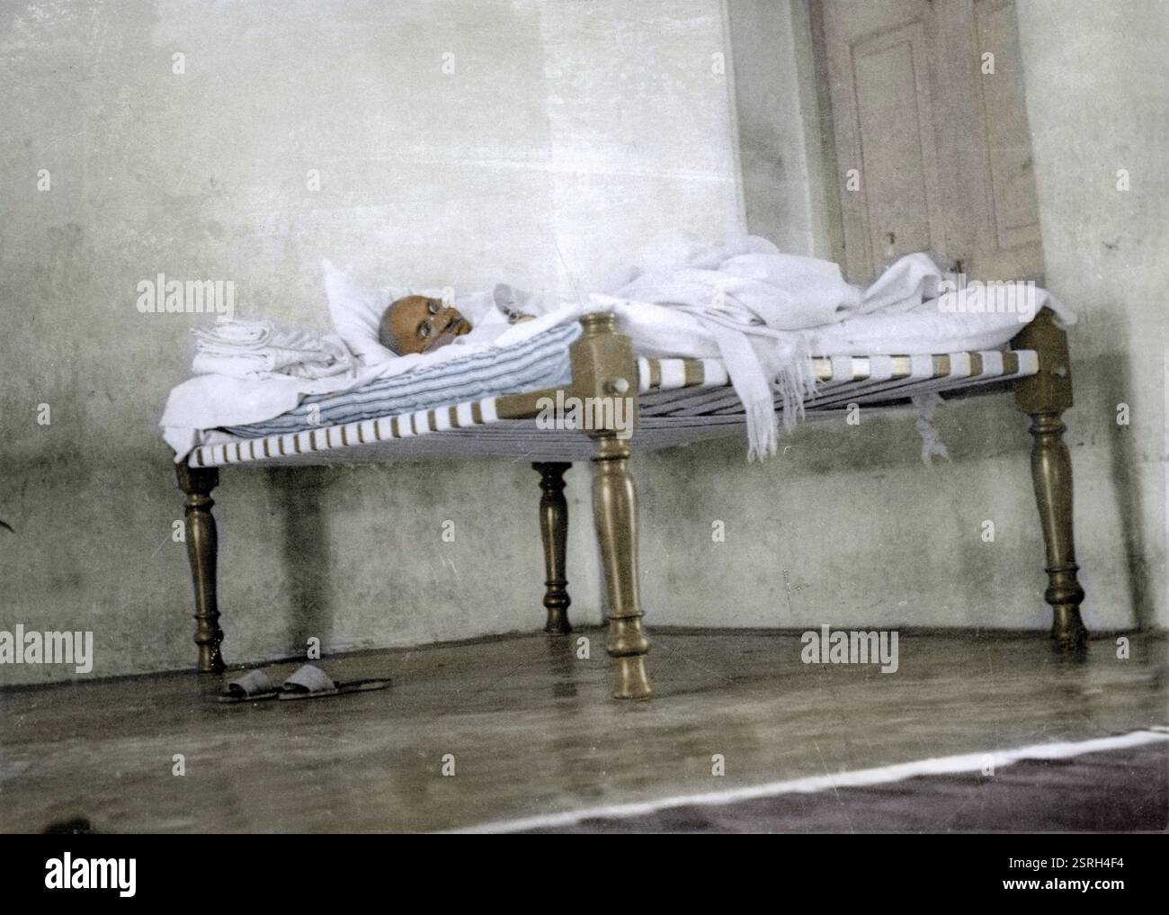 Mahatma Gandhi während der Fastenzeit, Rashtriya Shala Ashram, Rajkot, Gujarat, Indien, Asien, März 1939, Asien Stockfoto