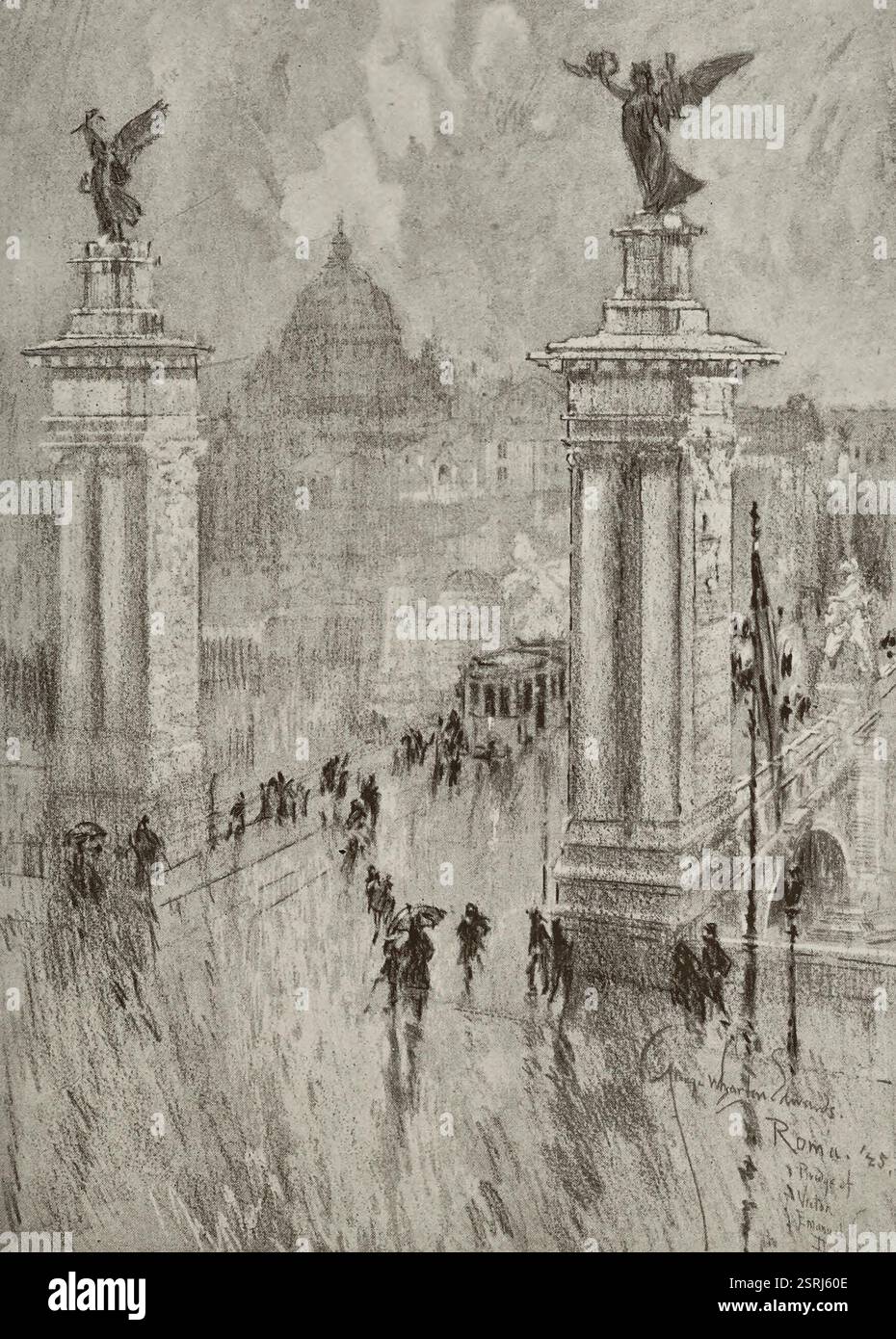 Die neue Brücke von Victor Emmanuel II., Rom Italien – George Wharton Edwards, um 1928 Stockfoto