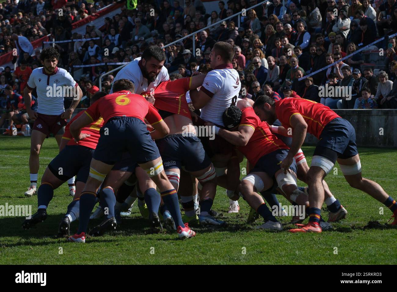 Spieler von Georgien während des Rugby-Europameisterschaftsspiels zwischen Spanien und Georgien am 16. Februar 2025 im Estadio Central UCM in Madrid. Stockfoto