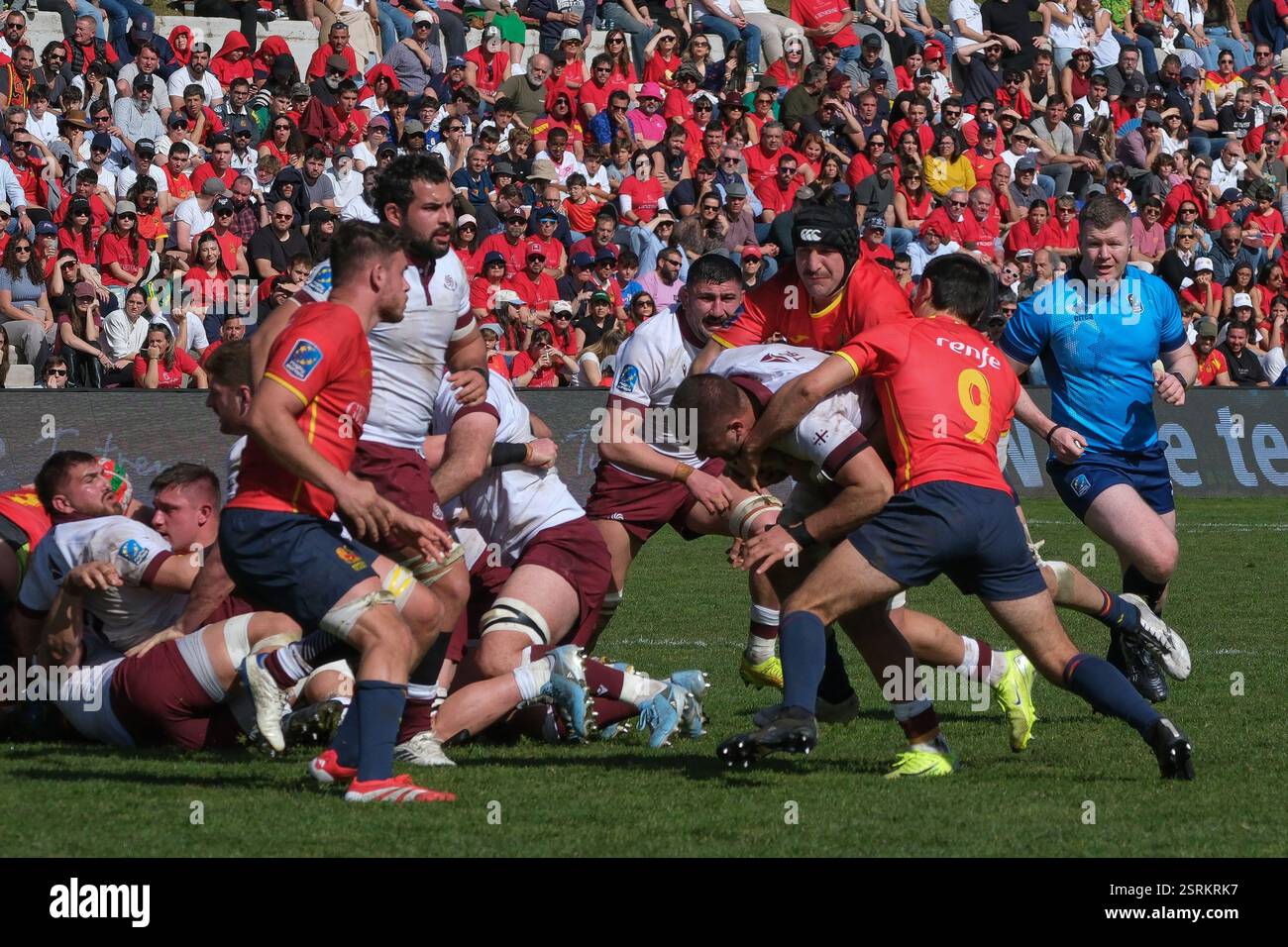 Spieler von Georgien während des Rugby-Europameisterschaftsspiels zwischen Spanien und Georgien am 16. Februar 2025 im Estadio Central UCM in Madrid. Stockfoto