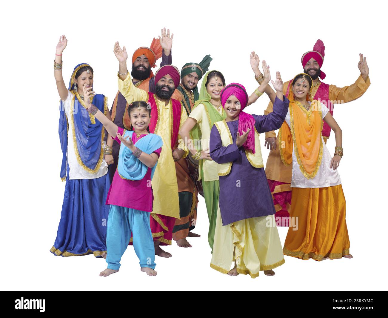Tänzer mit sikh Familie, die Folk Dance Bhangra MR#702X, 702Y, 702Z, 779A, 779D, 779C, 779B, 779E, 779F Stockfoto