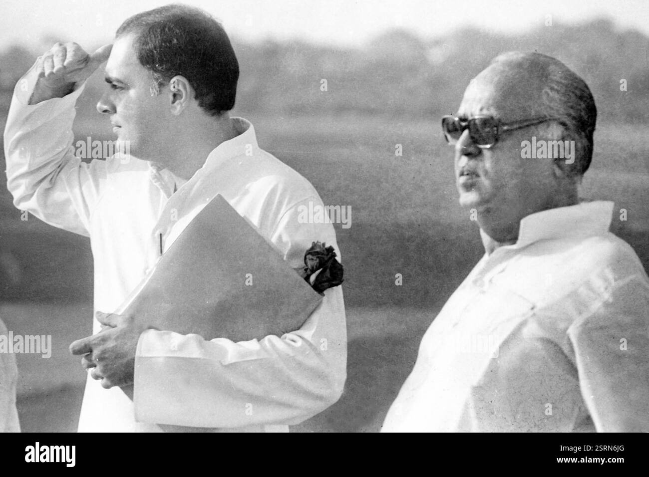 Rajiv Gandhi mit Vasantdada Patil, Mumbai, Maharashtra, Indien, Asien, 1985, Asien Stockfoto