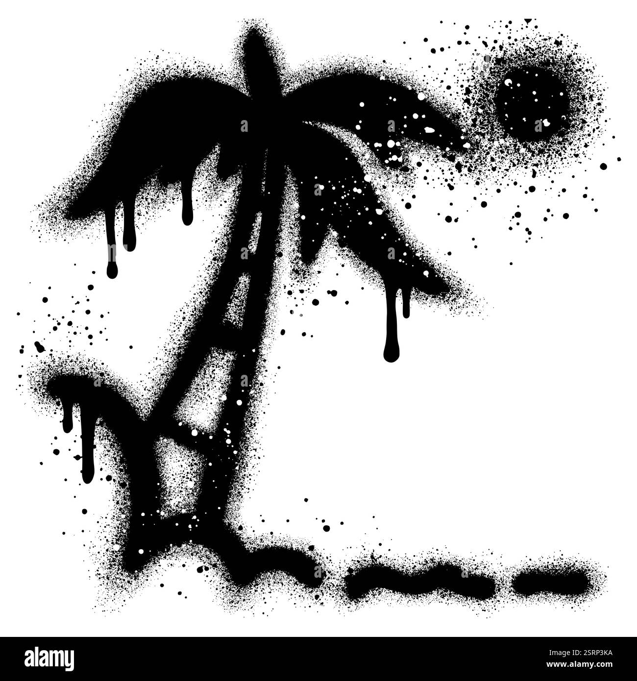 Sprühen Sie gemalte Graffiti-Sommer-Ikone mit Palme und Mond isoliert auf weißem Hintergrund. Stock Vektor