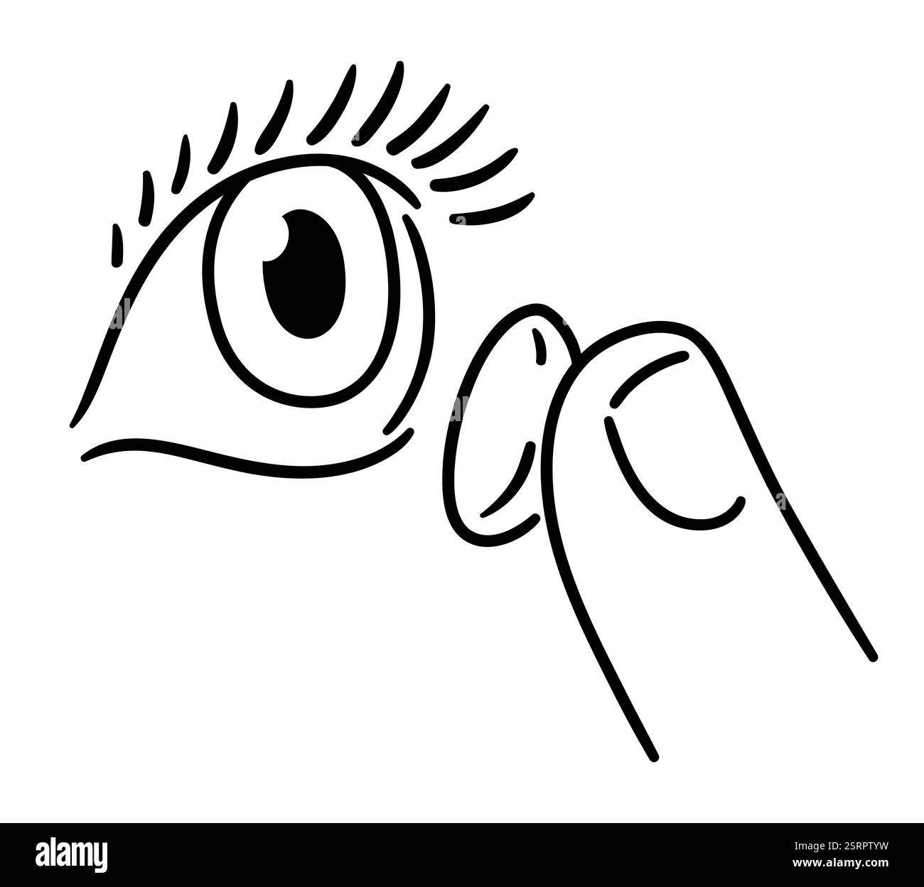 Kontaktlinsen mit handgezeichnetem Kritzelsymbol. Augen- und Fingerlinse. Schwarz-weiße Strichgrafik. Einfache Zeichnung, Vektorgrafik Illustration. Stock Vektor