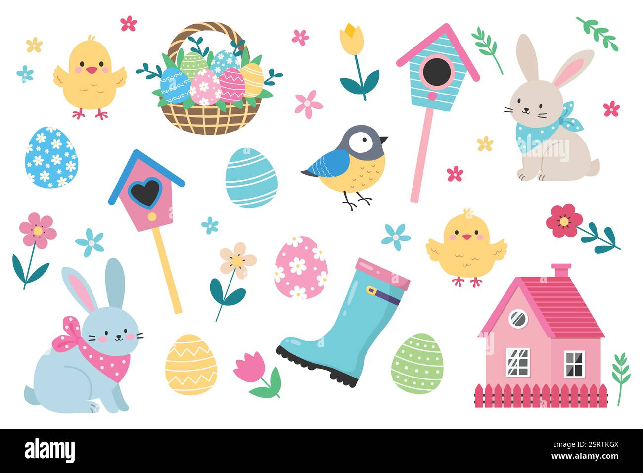Set mit einfachen Osterillustrationen. Vektorabbildung in abgewickelter Form. Stock Vektor