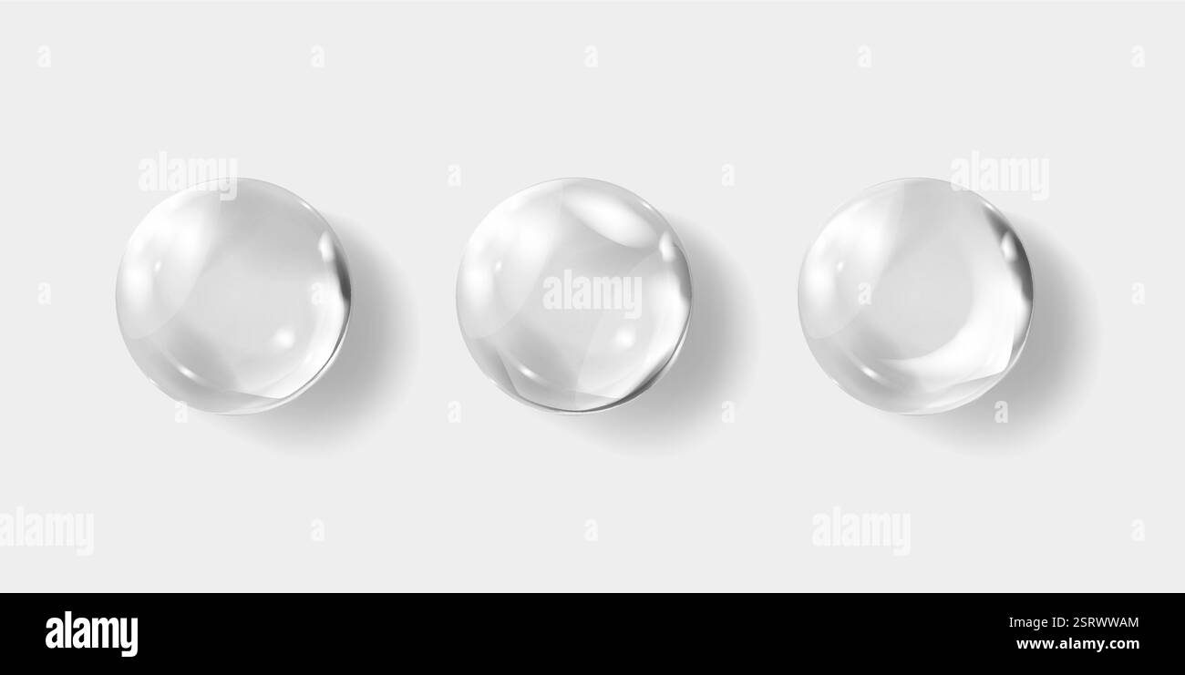 Transparente Hyaluronsäureblasen. Klare Kollagentropfen. Kosmetisches Serum Stock Vektor