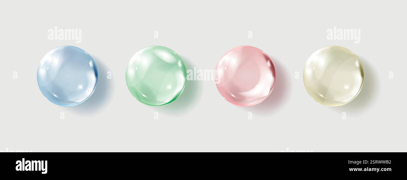 Transparente Hyaluronsäureblasen. Klare Kollagentropfen. Kosmetisches Serum Stock Vektor