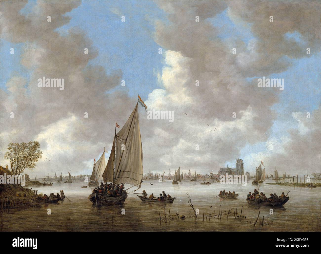 Ölgemälde auf Leinwand Ansicht von Dordrecht aus dem Norden des niederländischen Künstlers Jan van der Heyden im 1670 17. Jahrhundert Kunstwerk historisches Bild aus dem 17. Jahrhundert Stockfoto