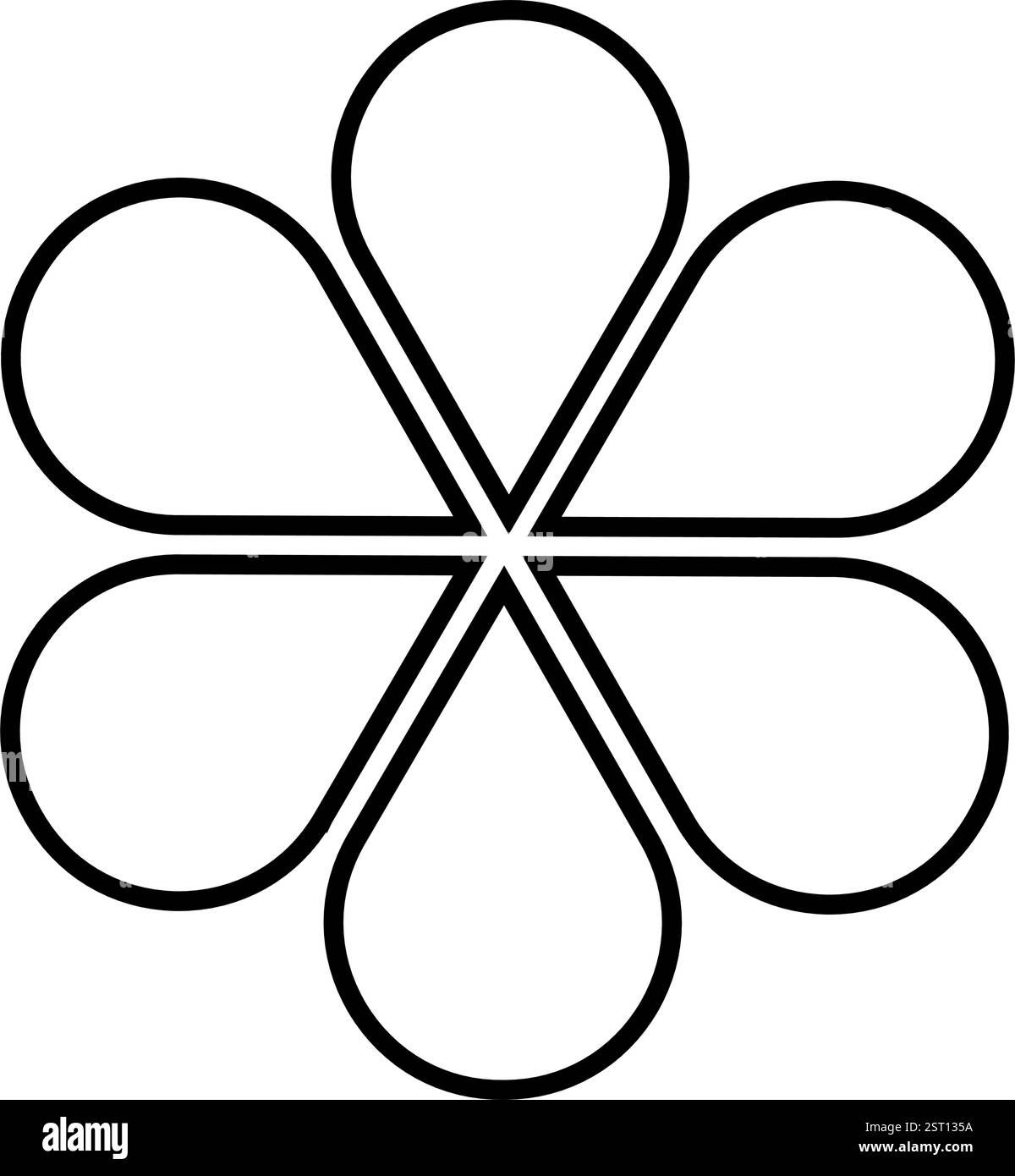 Blumendiagramm in sechs gleiche Abschnitte unterteilt. Tortendiagramm mit 6 Blütenblättern auf weißem Hintergrund. Vorlage für die Datendarstellung. Vektorgrafik. Stock Vektor