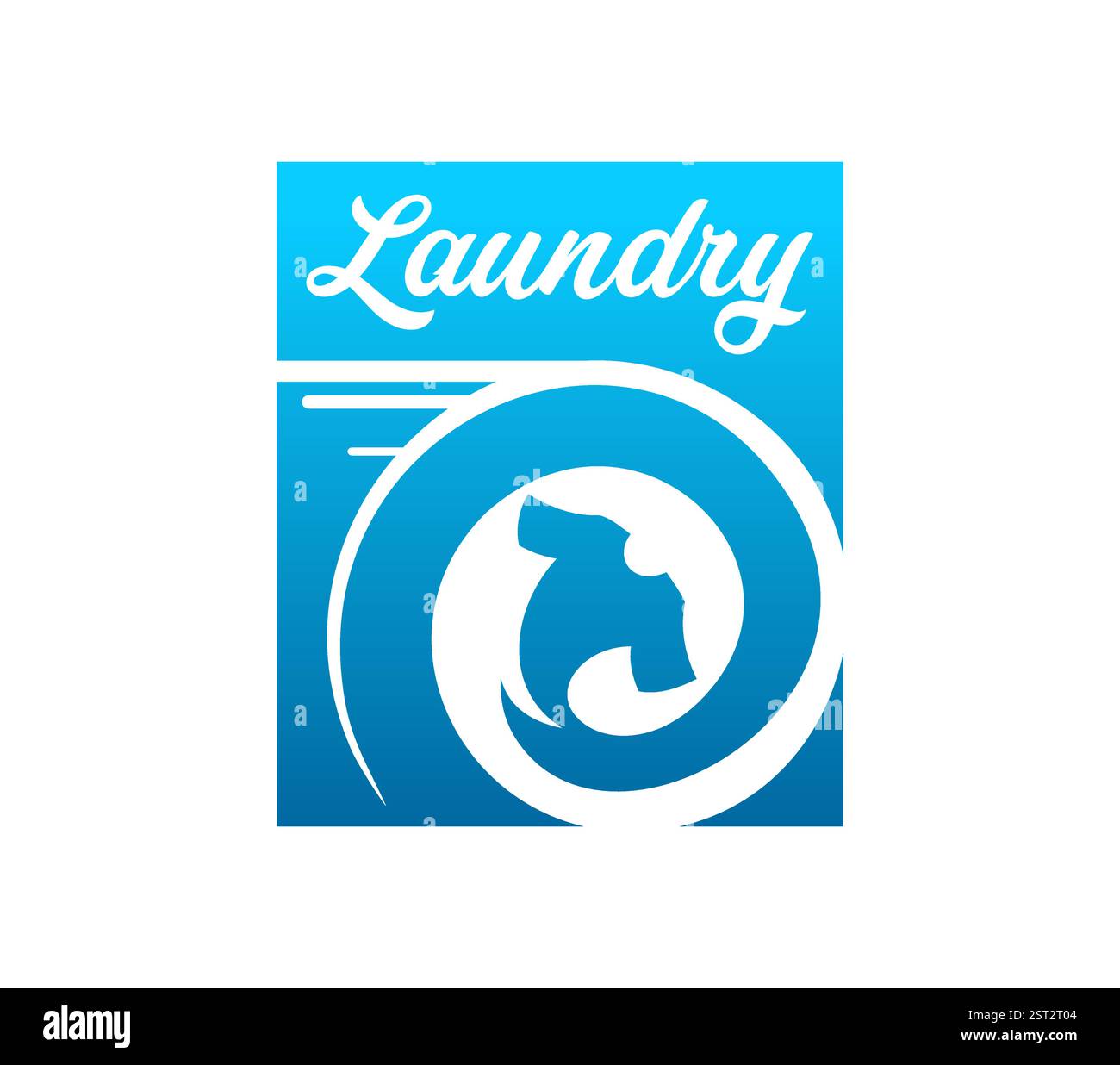 Wäschekarte mit Waschmaschine und T-Shirt Kleidung Silhouette, Vektor-Symbol. Wäscherei- und Trockenwaschservice oder Waschsalon-Emblem mit blauer Waschmaschine Stock Vektor