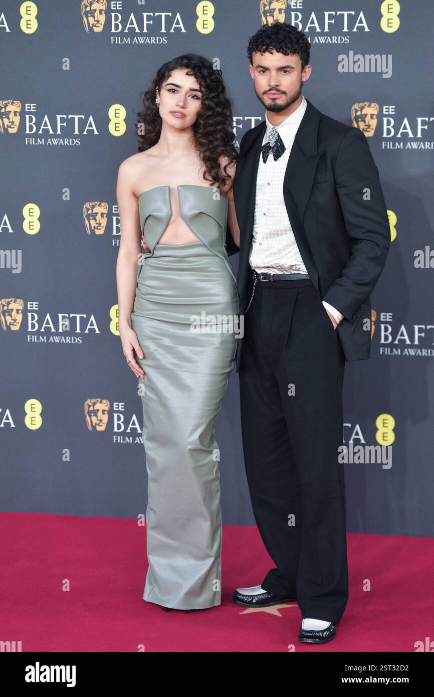 Asha Banks und Matthew Broome nahmen am 16. Februar 2025 an den EE BAFTA Film Awards 2025 in der Royal Festival Hall in London Teil. Foto: Aurore Marechal/ABACAPRESS. COM Credit: Abaca Press/Alamy Live News Stockfoto