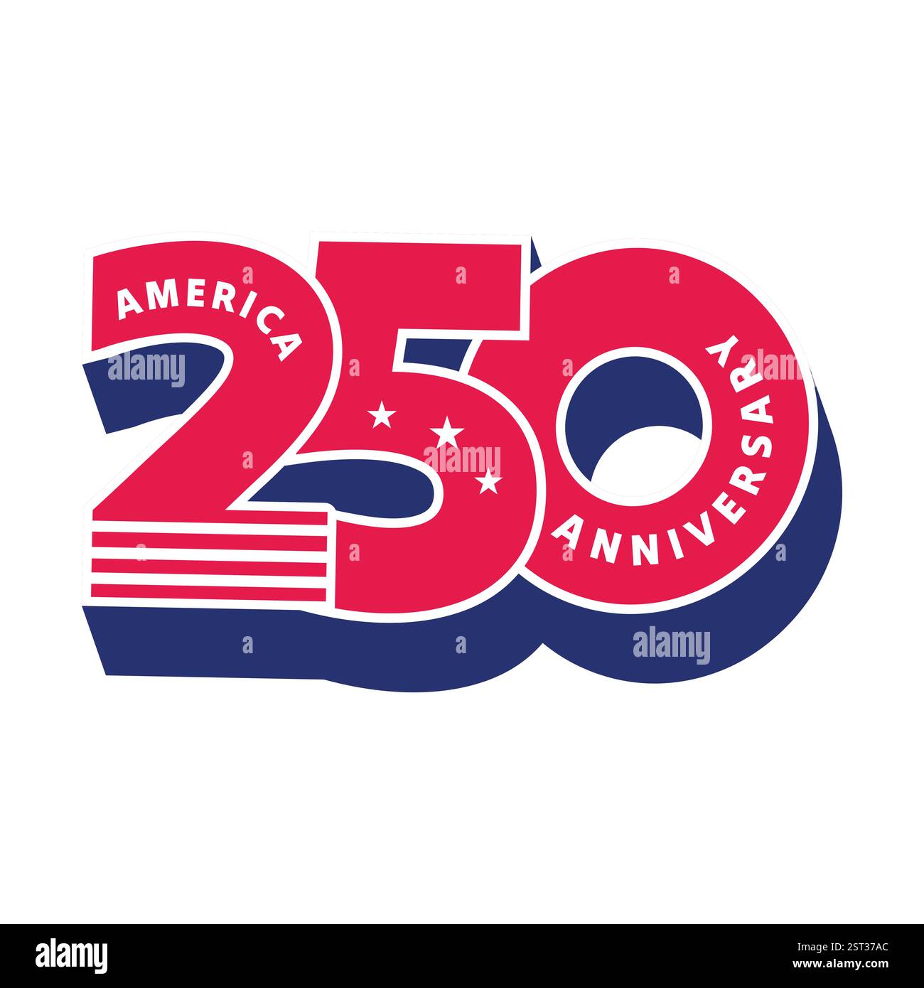 250. Jahrestag der Vereinigten Staaten von Amerika am 4. Juli. Aufkleberdesign für den Unabhängigkeitstag der USA. Amerikanische Flagge. Moderne Typografie-Banner, Label Stock Vektor