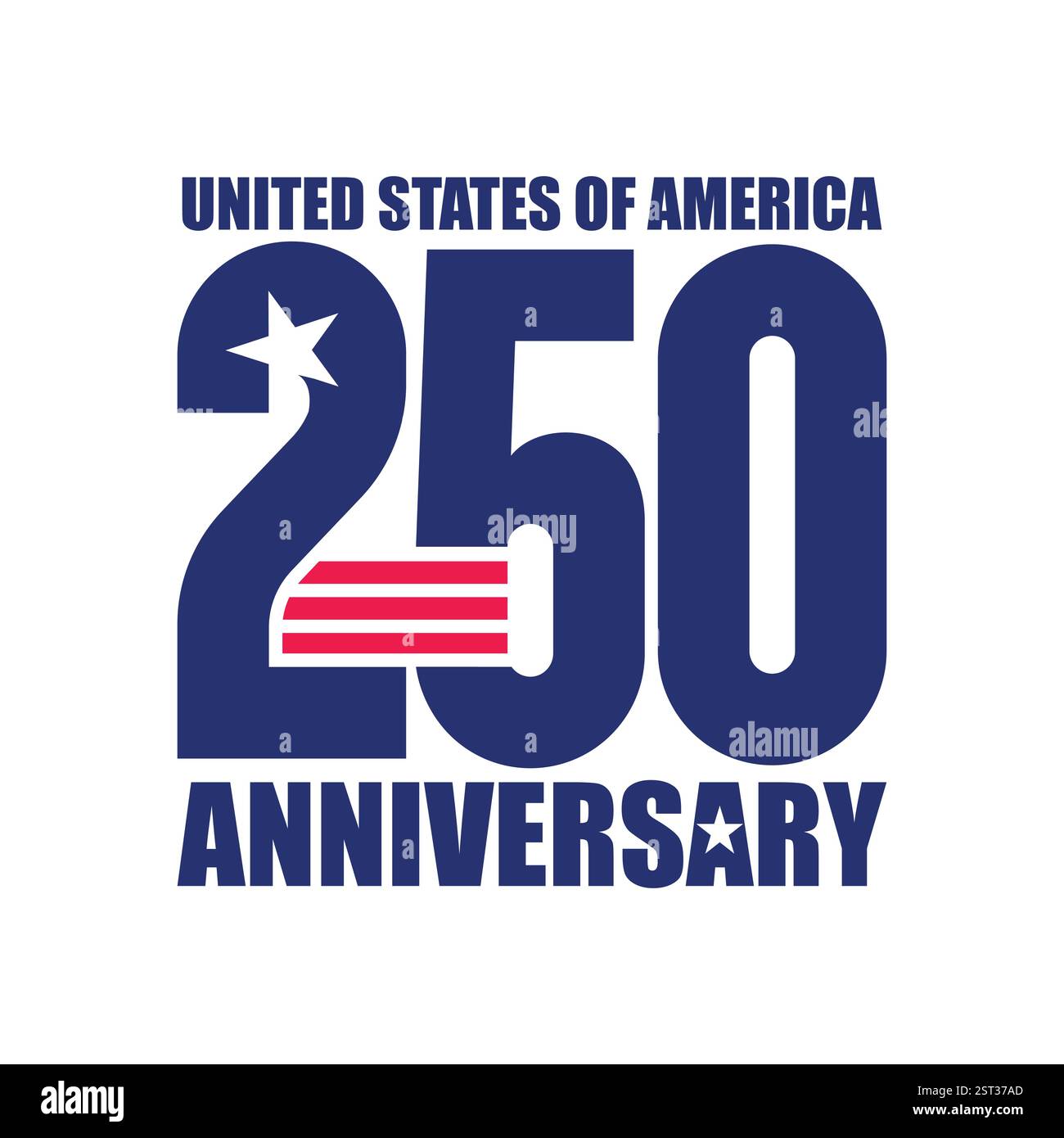 250. Jahrestag der Vereinigten Staaten von Amerika am 4. Juli. Aufkleberdesign für den Unabhängigkeitstag der USA. Amerikanische Flagge. Moderne Typografie-Banner, Label Stock Vektor