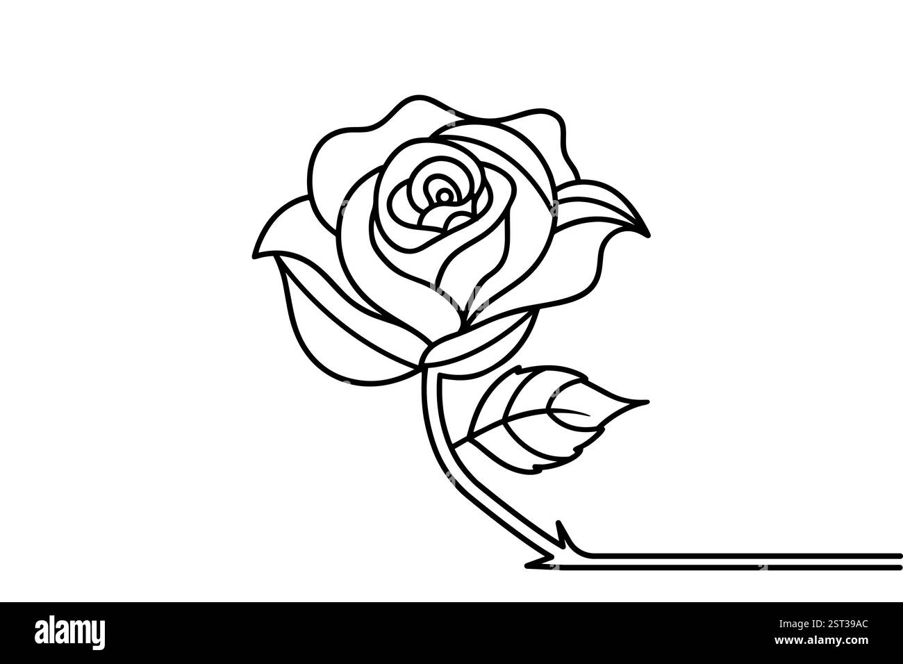 Das minimalistische Design dieser eleganten Rosenblüte ist ideal für Blumenkunst, Schönheit und Romantik und ist mit einer durchgehenden Linie gezeichnet. Stock Vektor
