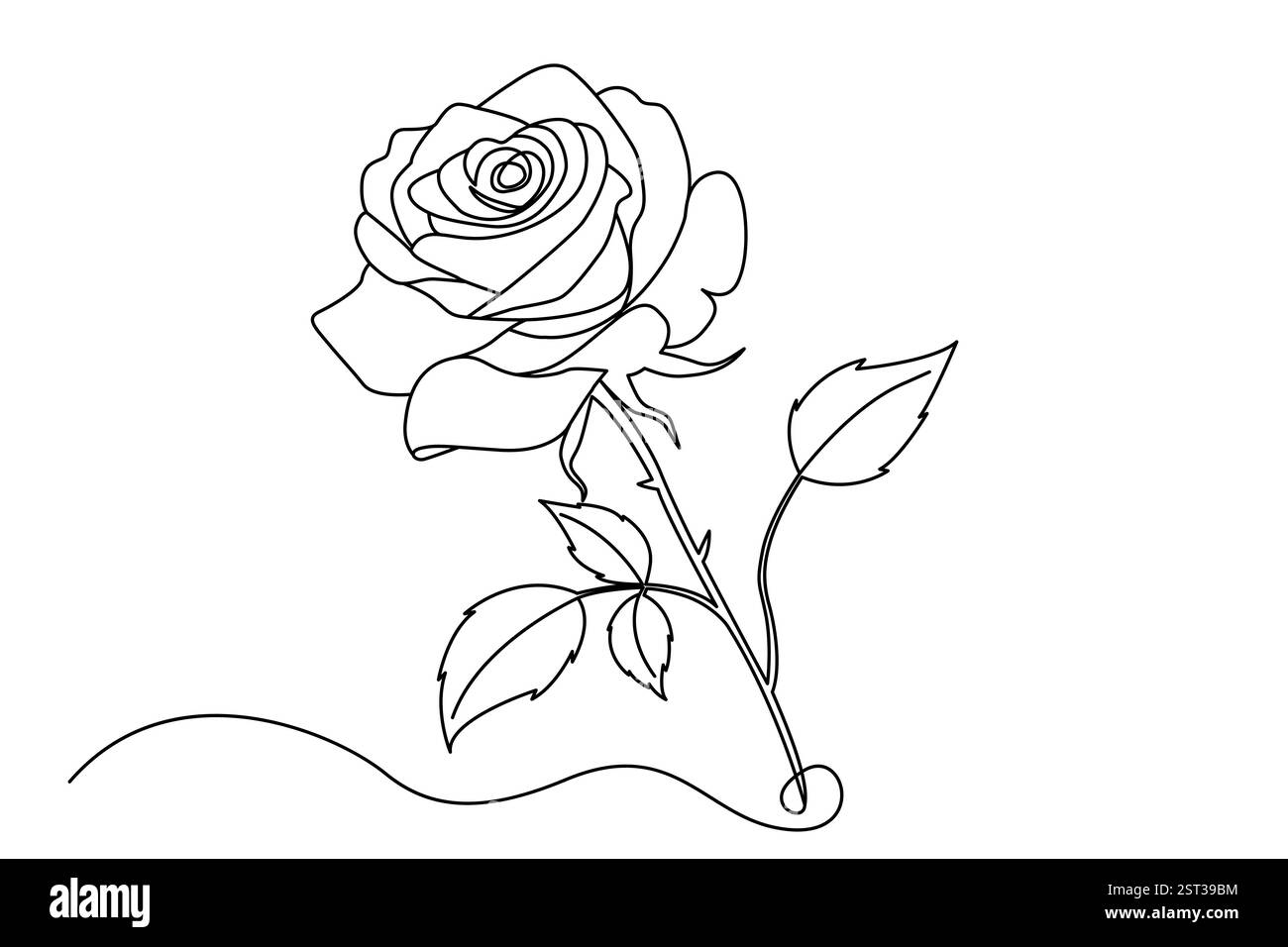 Das minimalistische Design dieser eleganten Rosenblüte ist ideal für Blumenkunst, Schönheit und Romantik und ist mit einer durchgehenden Linie gezeichnet. Stock Vektor