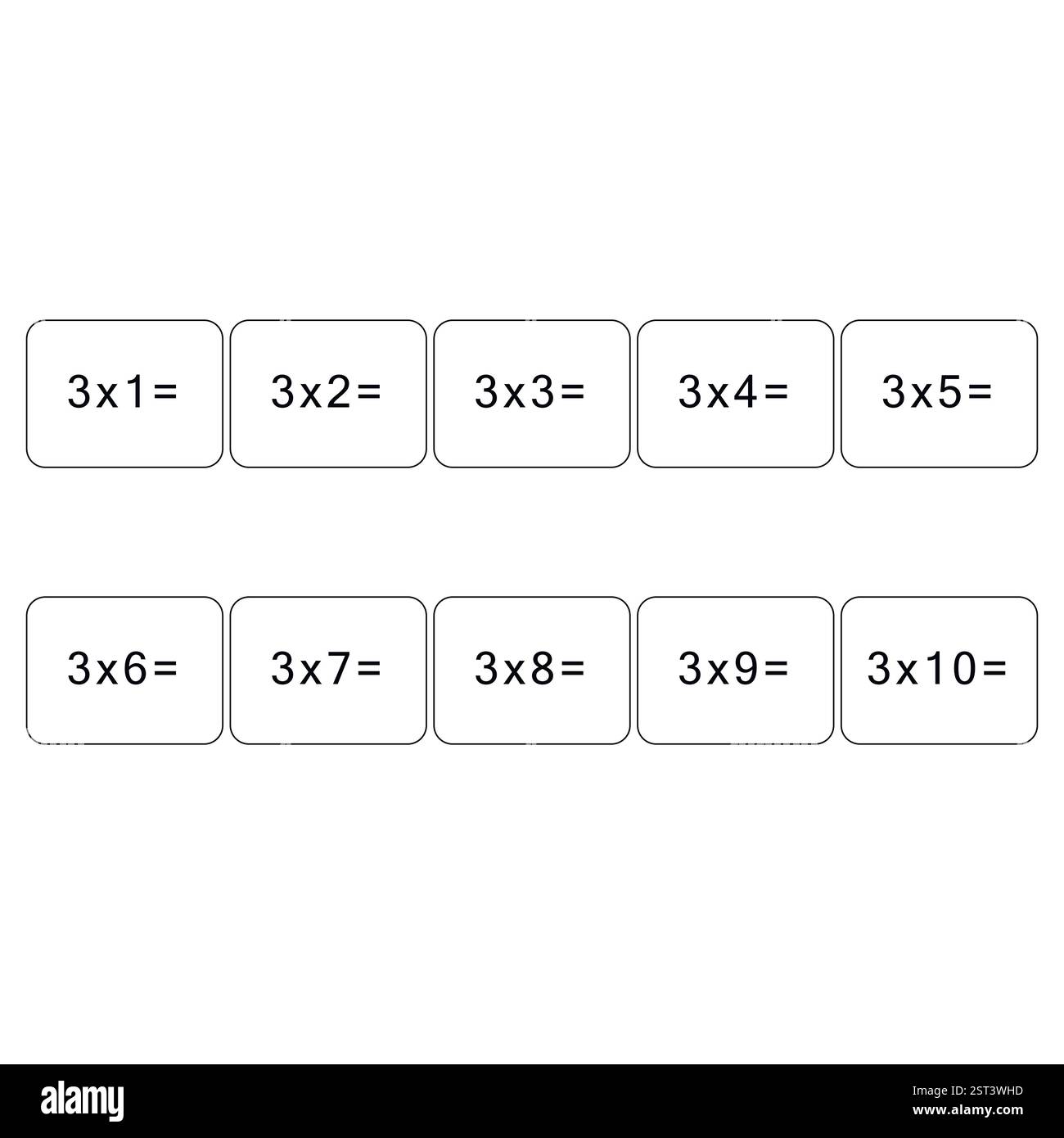 Multiplikation und Division Tabelle von 3. Mathe-Karte mit einem Beispiel, Zeichnen. Multiplikation Quadrat, Vektordarstellung. Gedruckte Produkte, Banner Stock Vektor