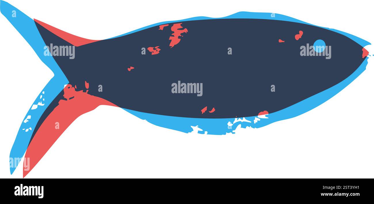 fischrisograph. Sardinenrisodruck. Lachssilhouette. Unterwassertier. Vektor Hand gezeichnet Ausschnitt Collage Element Abbildung. Stock Vektor