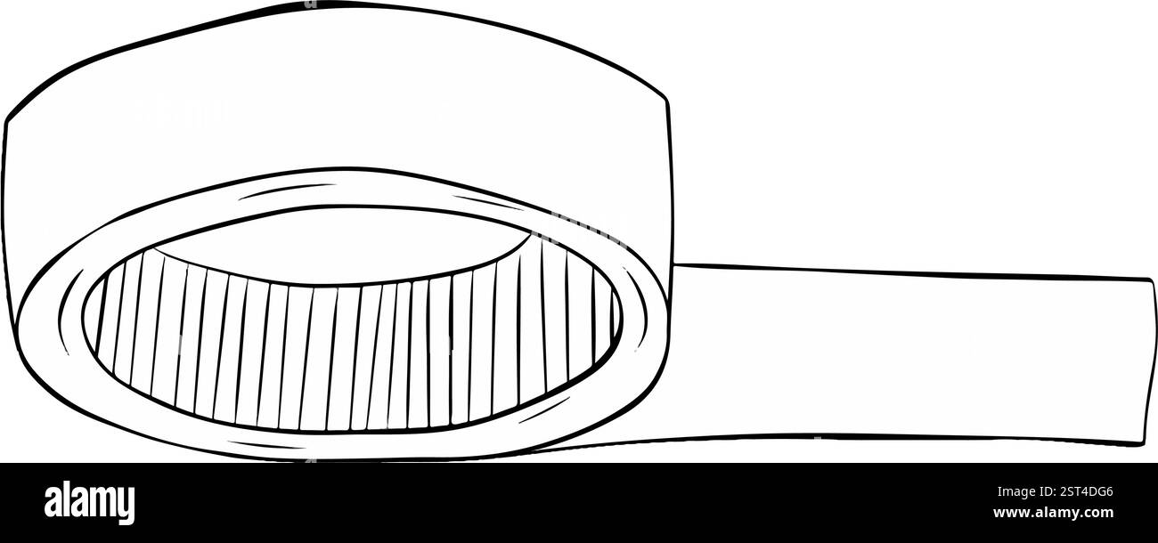 Rolle des Klebepapierbandes Abdeckband grafische Linie Vektor-Illustration, schwarz und weiß, handgezeichnet, Skizzenstil, isoliert auf weißem Hintergrund. Stock Vektor