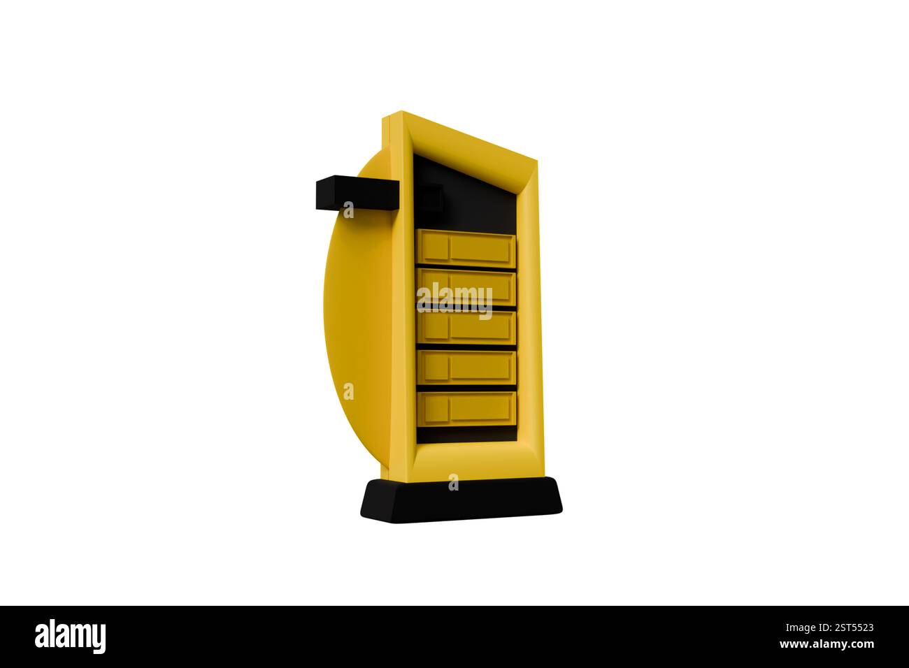 3D-Modell eines Werbebanner mit Platz für die Preise von Tankstellen in gelb und schwarz Stockfoto