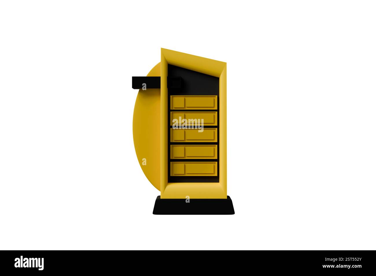 3D-Modell eines Werbebanner mit Platz für die Preise von Tankstellen in gelb und schwarz Stockfoto