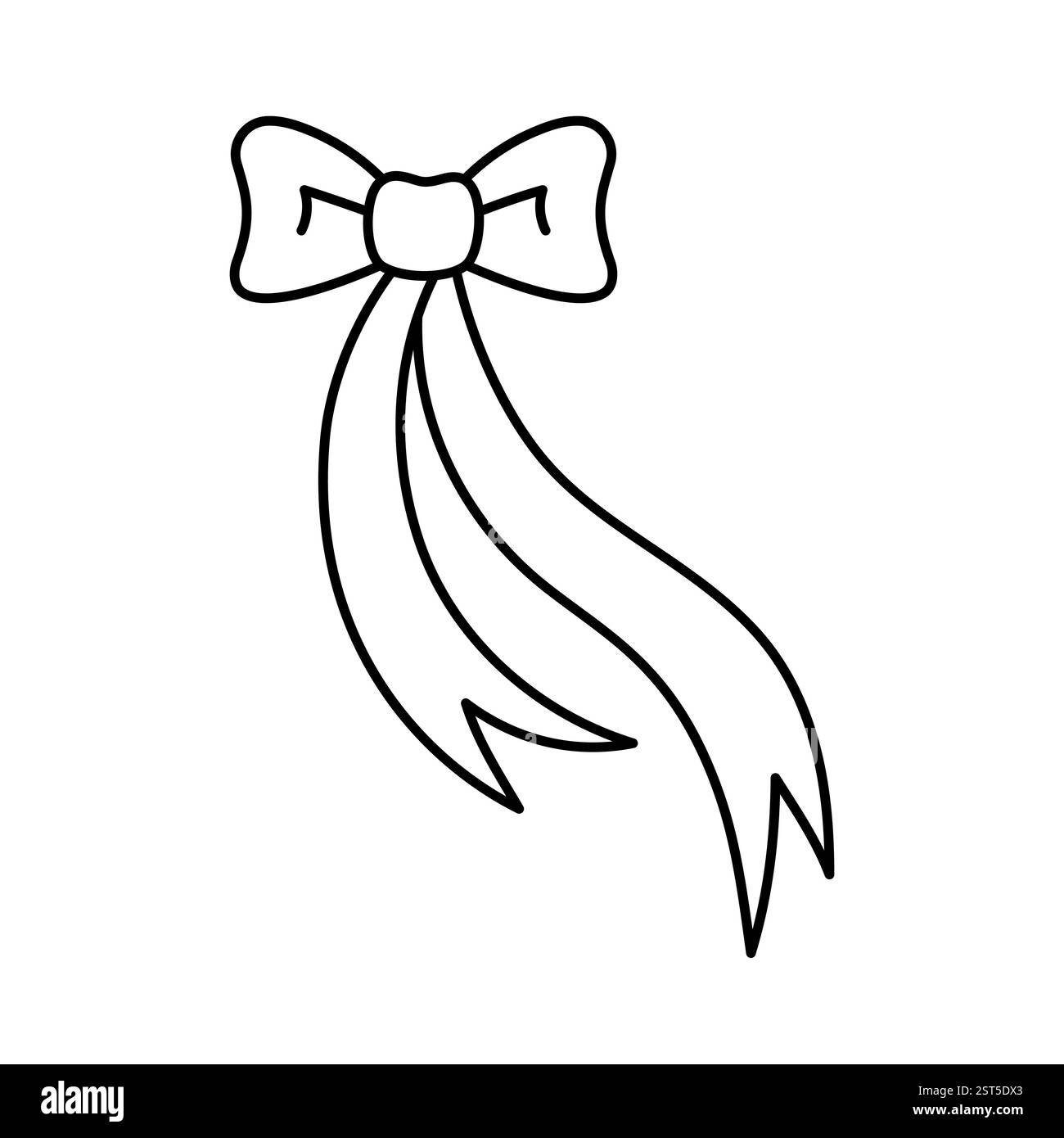 Symbol mit handgezeichneter, gebundener Schleife. Winkendes Band im Doodle-Stil. Dekorationselement der Modellstruktur. Isoliert auf weiß. Vektor Stock Vektor