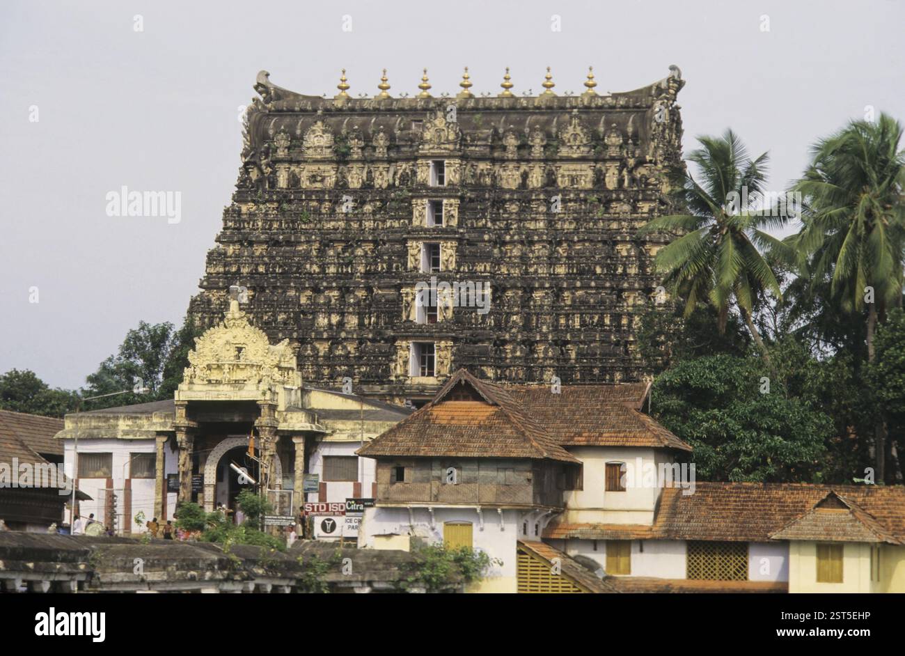 Sri Padmanabhaswamy Tempelturm, Thiruvananthapuram oder Trivandrum, Kerala, Indien, Asien Stockfoto